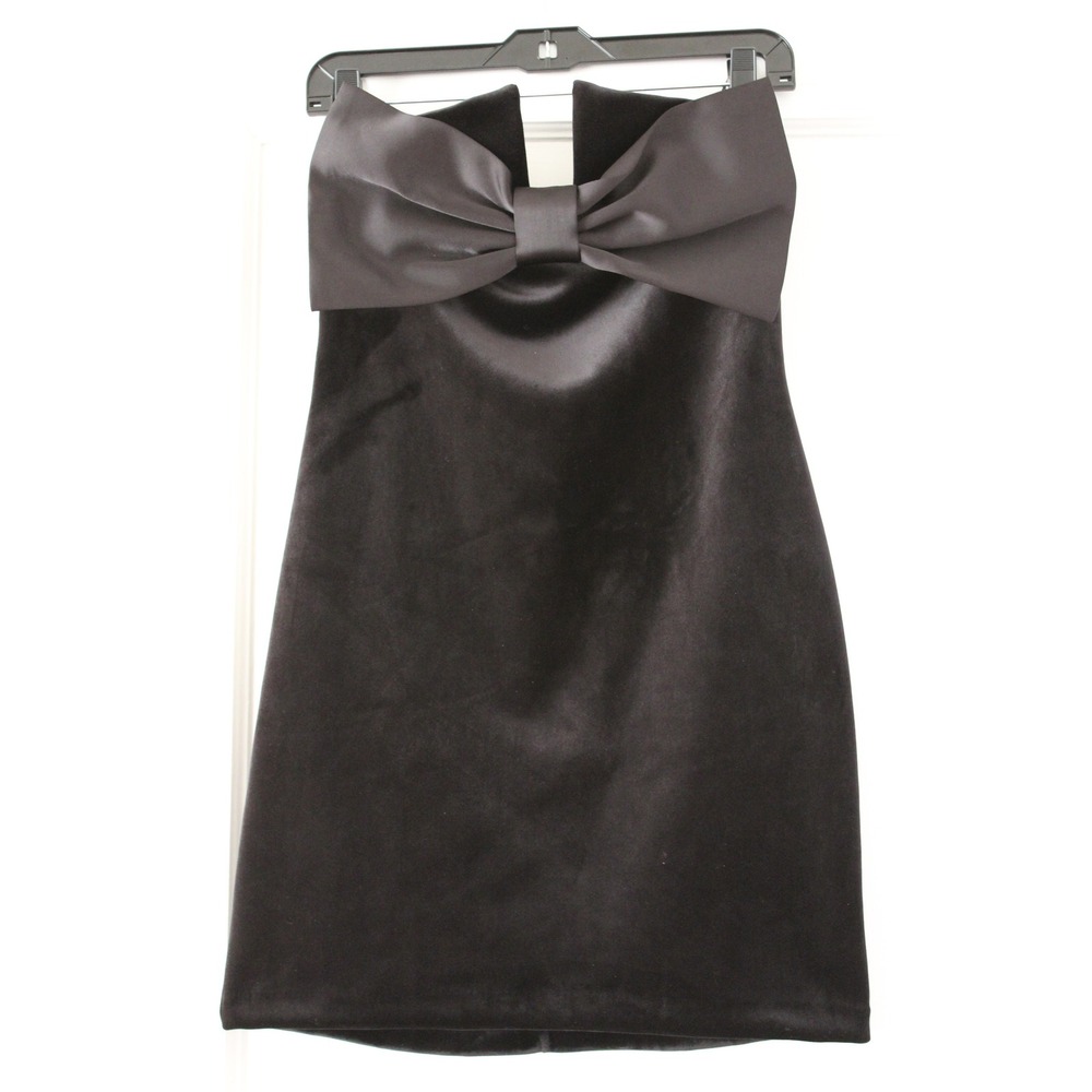 Express Black Velvet Strapless Mini Dress with Satin Bow Small, Lined